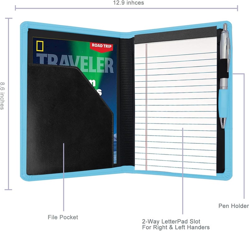 Konper Classic Padfolio/Junior Portfolio Folder Case, Business A5 Binder Organizer Notepad for Men Women, 5 x 8 Writing Pad Included, Light Blue - Image 2